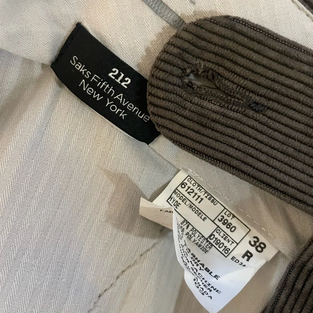 Saks Fifth Avenue Flat Front & Cuffed Corduroy Pant in Gray Size‎ 38 $145